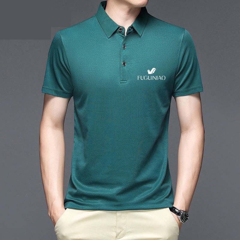 Áo thun polo tay ngắn dáng rộng vải lụa lạnh in họa tiết thời trang mùa hè dành cho nam