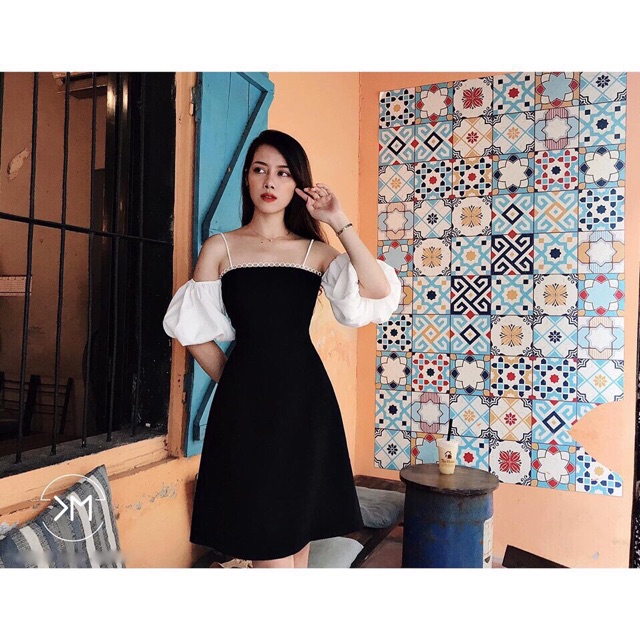 Đầm Cúp Ngực Mix Tay trắng Trễ xt