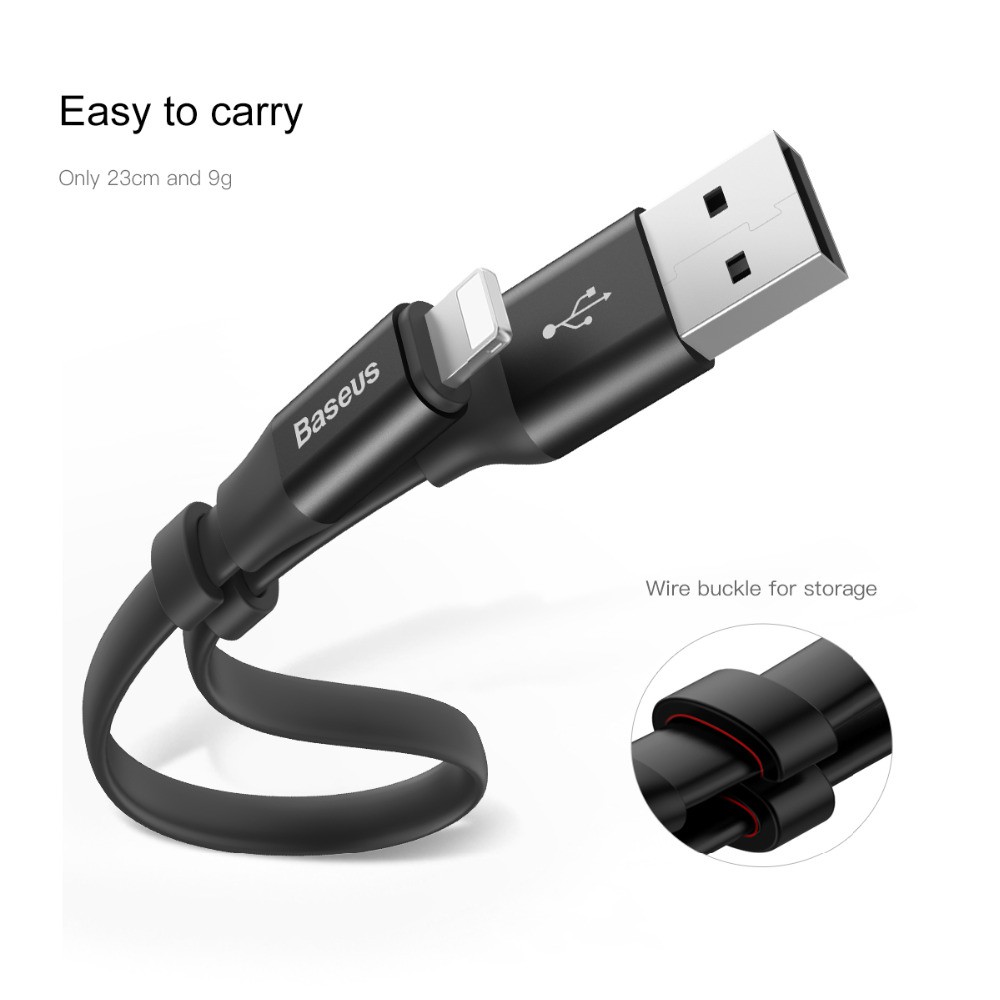 Cáp Baseus 23cm 2in1 MicroUSB & Lightning - Chính hãng - Chống rối chống xoắn (3 màu giao ngẫu nhiên)