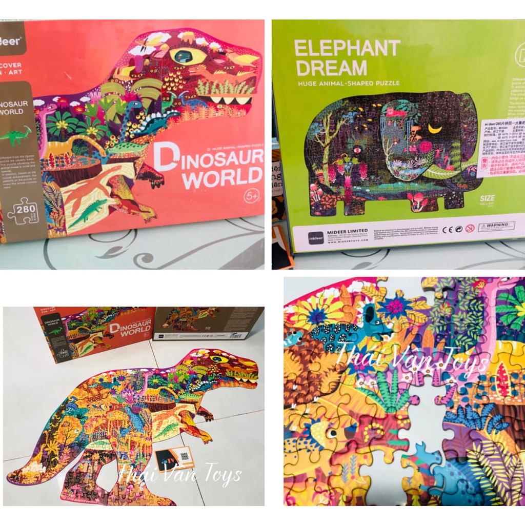 Bộ Xếp hình 280 chi tiết mẫu voi và khủng long - Trò chơi ghép hình Mideer nhiều mảnh siêu khó