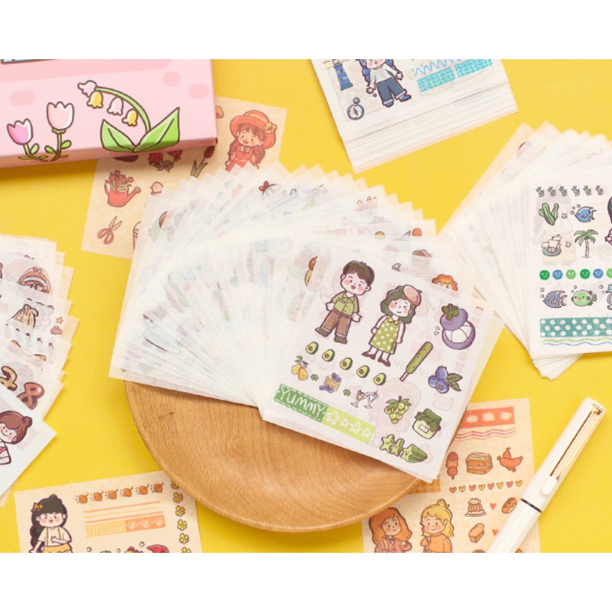 Sticker Cute Dễ Thương Anime Đáng Yêu Dán Sổ Tay Mũ Bảo Hiểm Trang Trí Bàn Học Shop Có Bán Hộp 100 Tấm