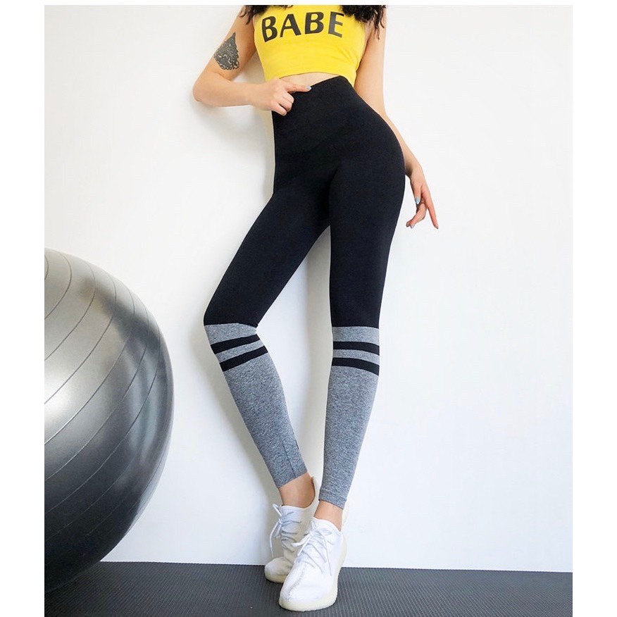 Quần Dài Tập Gym Yoga Lưng Cao Phối Màu, Quần Legging Gen Bụng Nâng Mông [Ảnh Chụp Thật] - OQ034