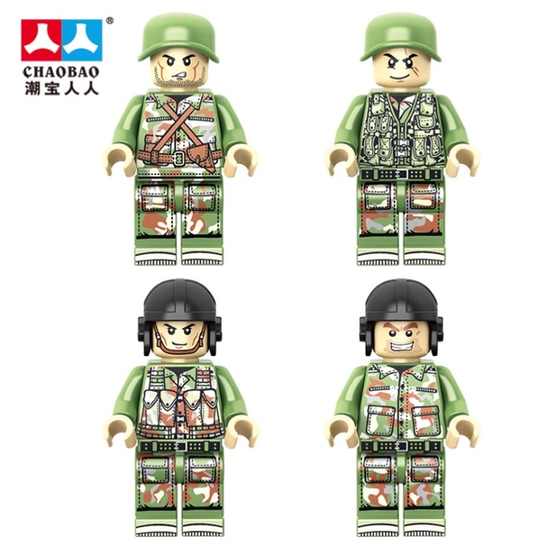 Lego con trai xe tank xe tăng 752 miếng ghép-4 lính- xoay được mâm bắn