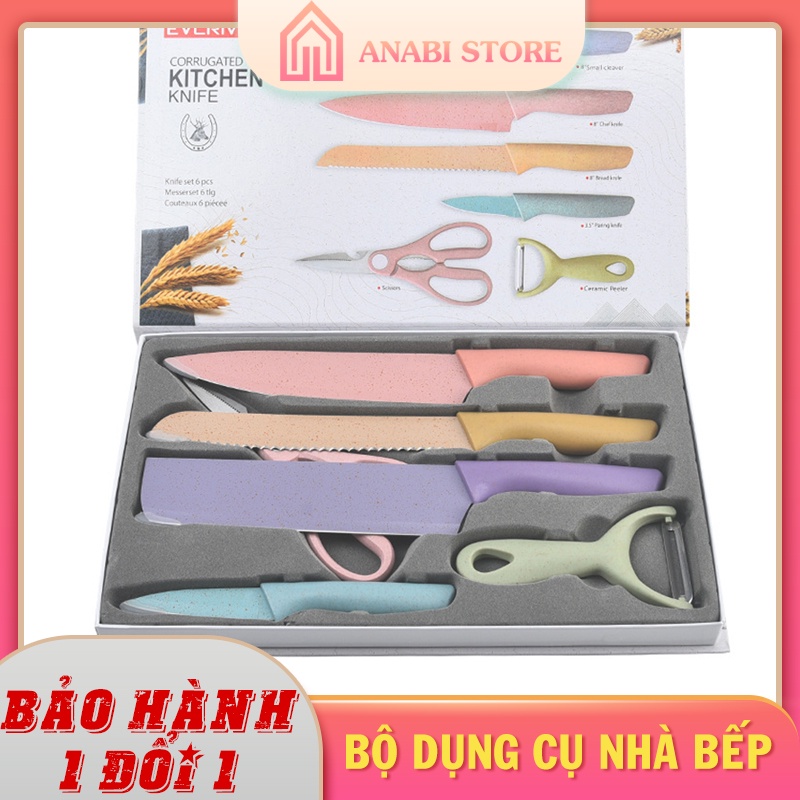 Bộ Dao Kéo 6 Món Lúa Mạch Anabi - Có Hộp Đựng Cao Cấp - Siêu Bền, Sắc Bén, Chất Lượng Cao