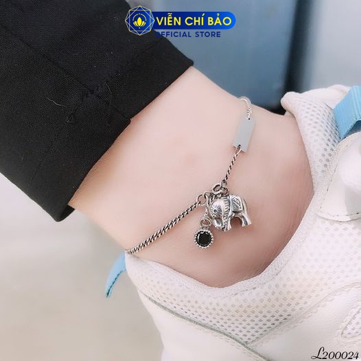 Lắc chân bạc nữ mix charm voi đá đen chất liệu bạc Thái 925 thời trang phụ kiện trang sức nữ Viễn Chí Bảo L200024