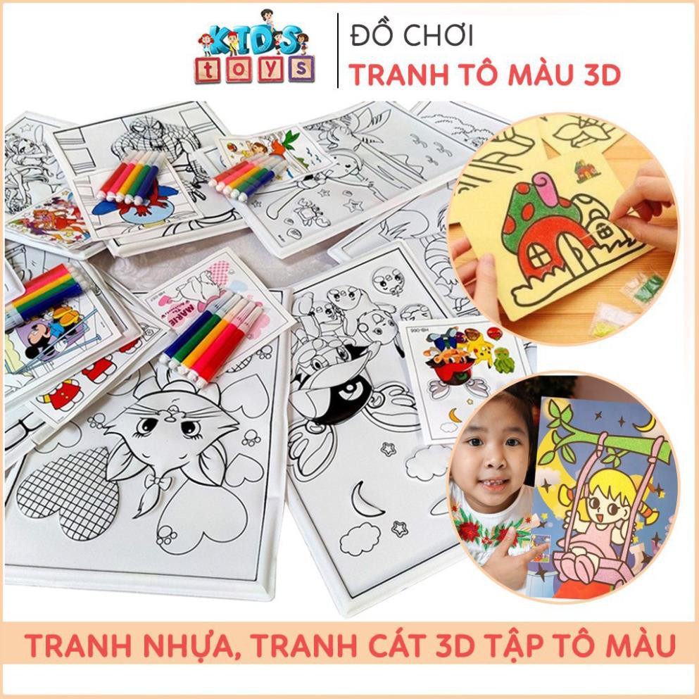 Freeship Tranh tô màu bằng nhựa 3d, tranh cát vẽ màu nhiều chủ đề, tập tô màu Tặng kèm bộ tô màu cho bé Giá Tốt