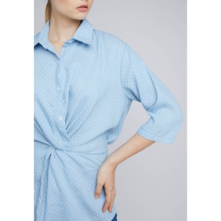Áo sơ mi chấm bi xoắn eo - Lovadova 19B09C002