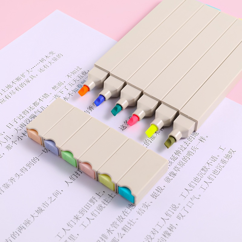 Bút bút đánh dấu nhớ dòng giá rẻ cute nhiều màu marker dễ thương, bút dạ quang 6 màu highlight pastel CREAMY BHL172