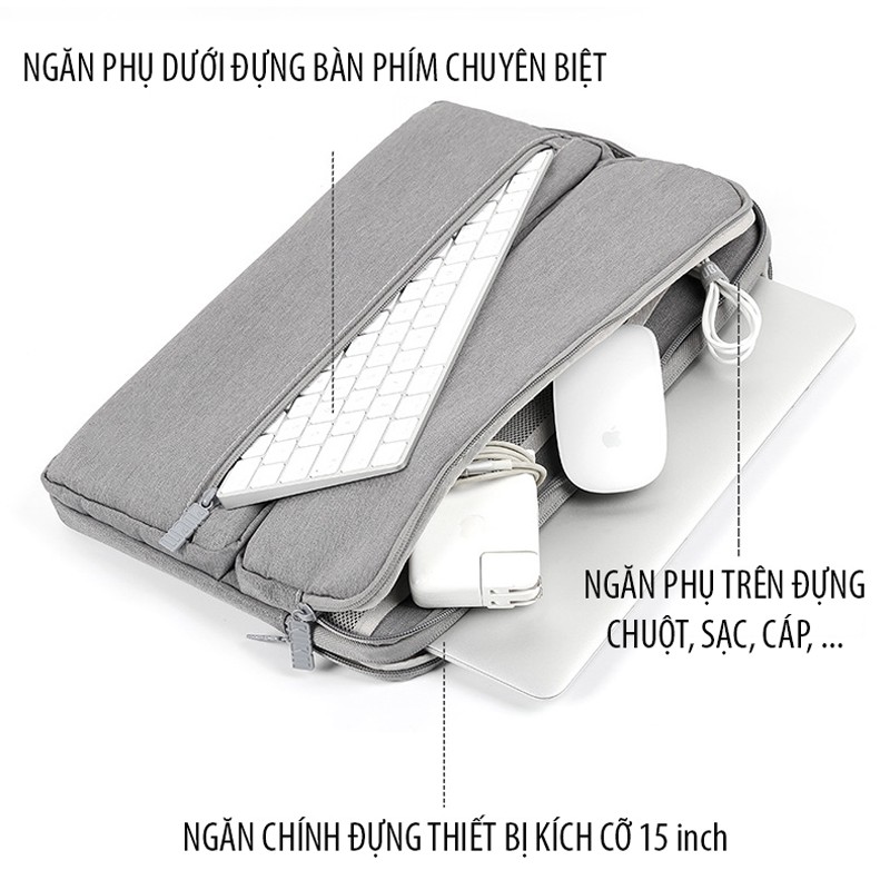 Túi chống sốc Macbook Air, Macbook Pro, Laptop 15 inch BUBM kèm 2 ngăn phụ cao cấp