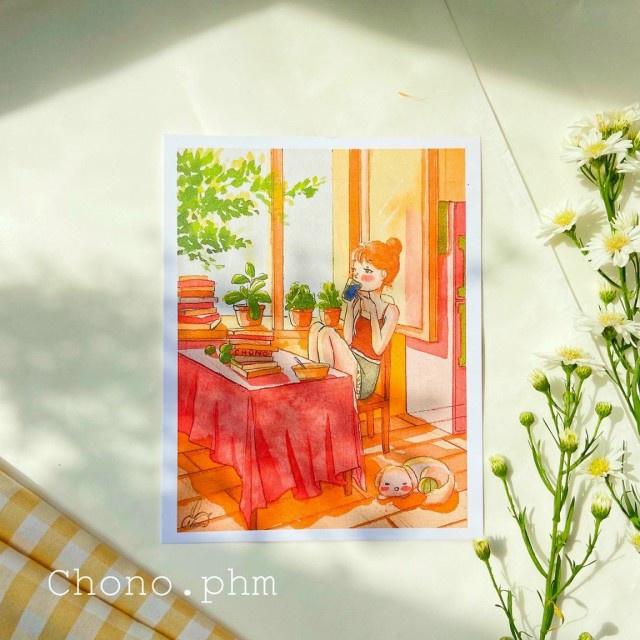 Postcard thiệp tô màu,tô tranh màu nước siêu cute siêu dễ thương giấy 300gsm, coldpress