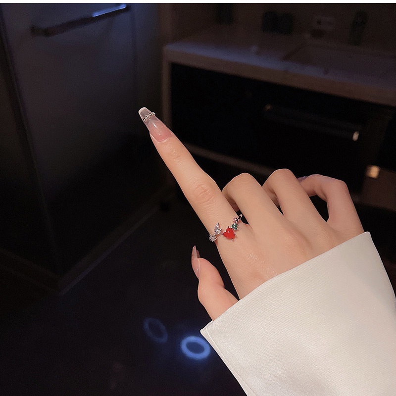 Nhẫn Hở Hai Lớp Đính Đá zircon Hình Trái Tim Dễ Thương Cao Cấp Có Thể Điều Chỉnh Thời Trang Cho Nữ