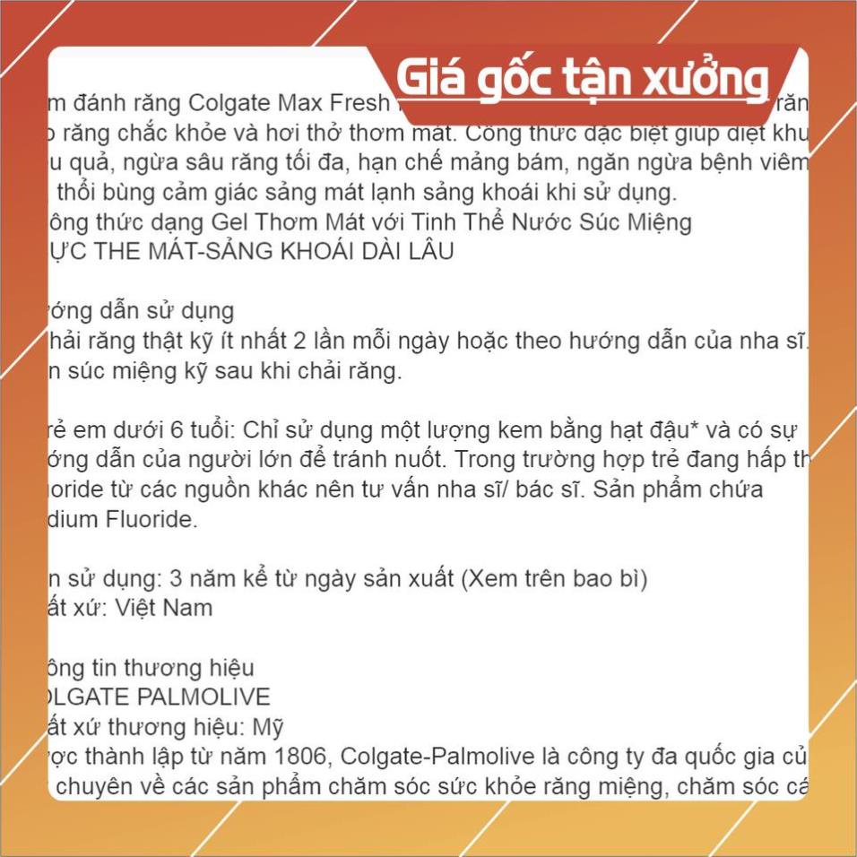 [ICLN9 giảm 5K cho đơn hàng 50k]  KEM ĐÁNH RĂNG COLGATE MAXFRESH VỚI TINH THỂ CỰC THE MÁT HƯƠNG BẠC HÀ HỘP 180 G