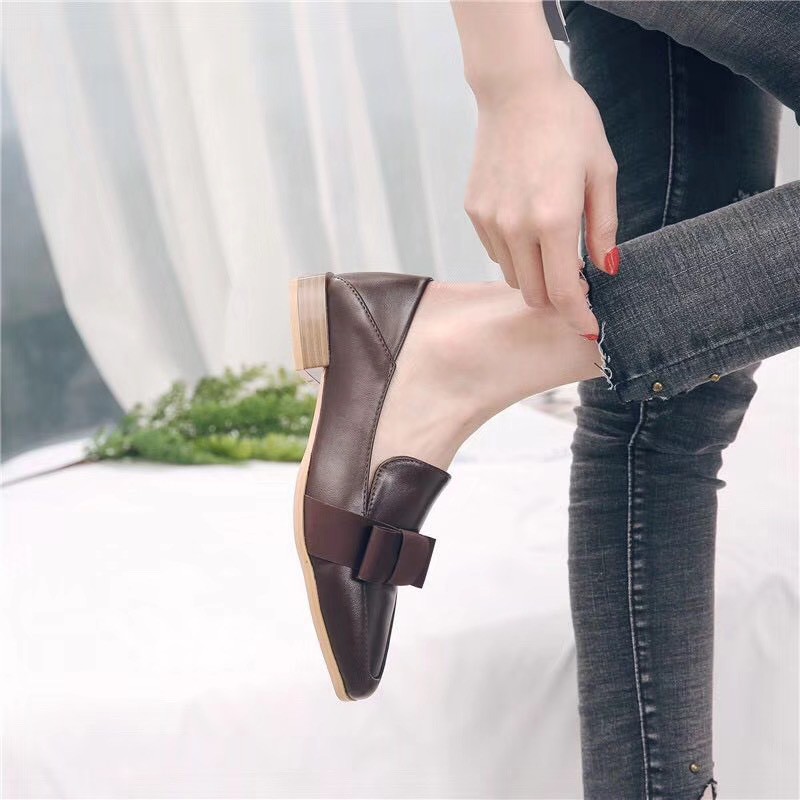 ulzzang Giày moca nữ đế bệt (CÓ CLIP THẬT SẢN PHẨM) đen và nâu tây chuẩn size dễ phối đồ. Giày loafer mới có sẵn, đủ siz