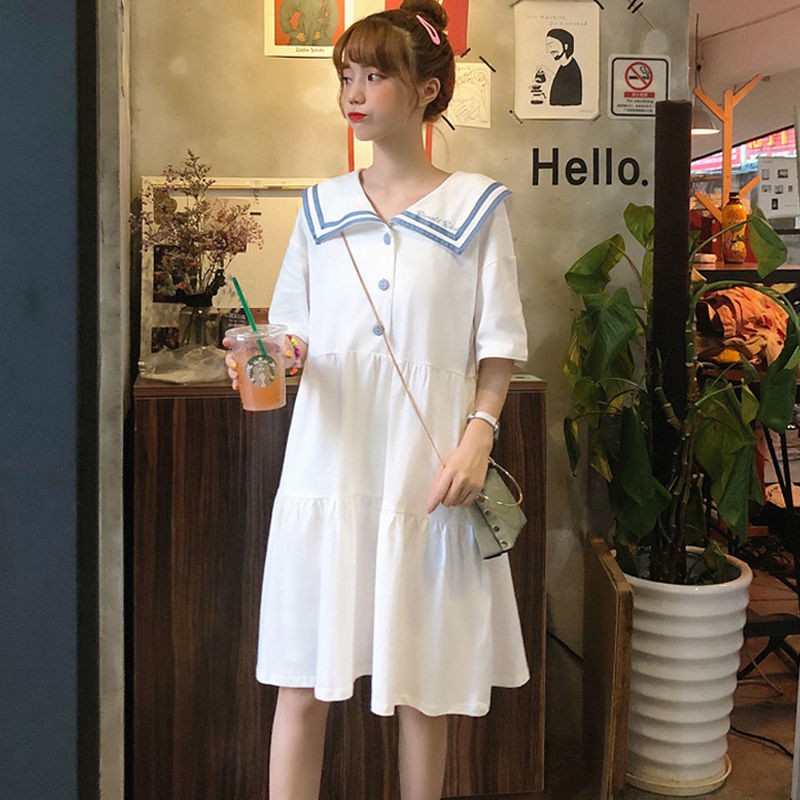 Đầm tay ngắn phối nút phong cách Hàn Quốc thời trang trẻ trung mùa hè cho nữ | BigBuy360 - bigbuy360.vn