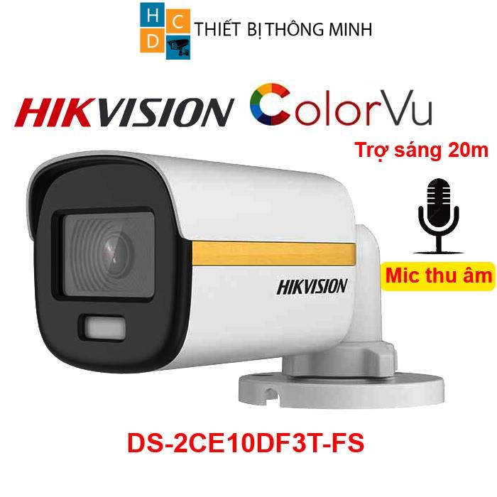 Camera Hikvision 2mp có màu ban đêm DS-2CE10DF3T-FS đèn trợ sáng 20m tích hợp mic vỏ kim loại