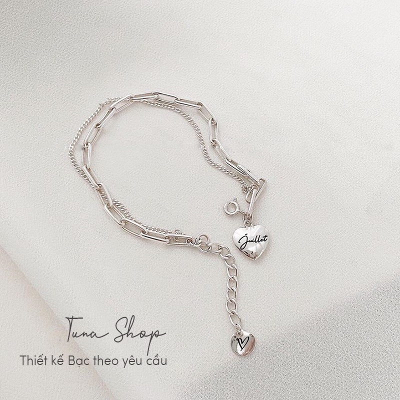 Lắc tay Bạc nữ thiết kế, Vòng tay 𝐊𝐡𝐚̆́𝐜 𝐜𝐡𝐮̛̃ 𝐯𝐚̀ 𝐥𝐚̀𝐦 𝐬𝐢𝐳𝐞 𝐭𝐡𝐞𝐨 𝐲𝐞̂𝐮 𝐜𝐚̂̀𝐮- 𝐀̉𝐧𝐡 𝐭𝐡𝐚̣̂𝐭 Cam kết chuẩn Bạc TUNASILVER