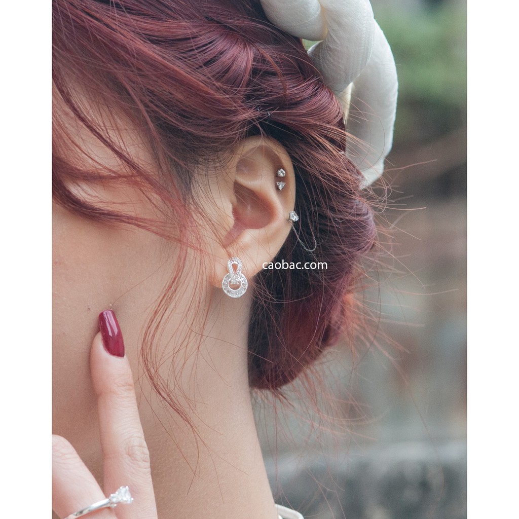 Khuyên Tai Bạc Ta CaoBac Cho Nữ Hình Tròn Rỗng Móc Đá Vuông Đính Đá Thanh Lịch Làm Quà Tặng Cho Bạn Nữ