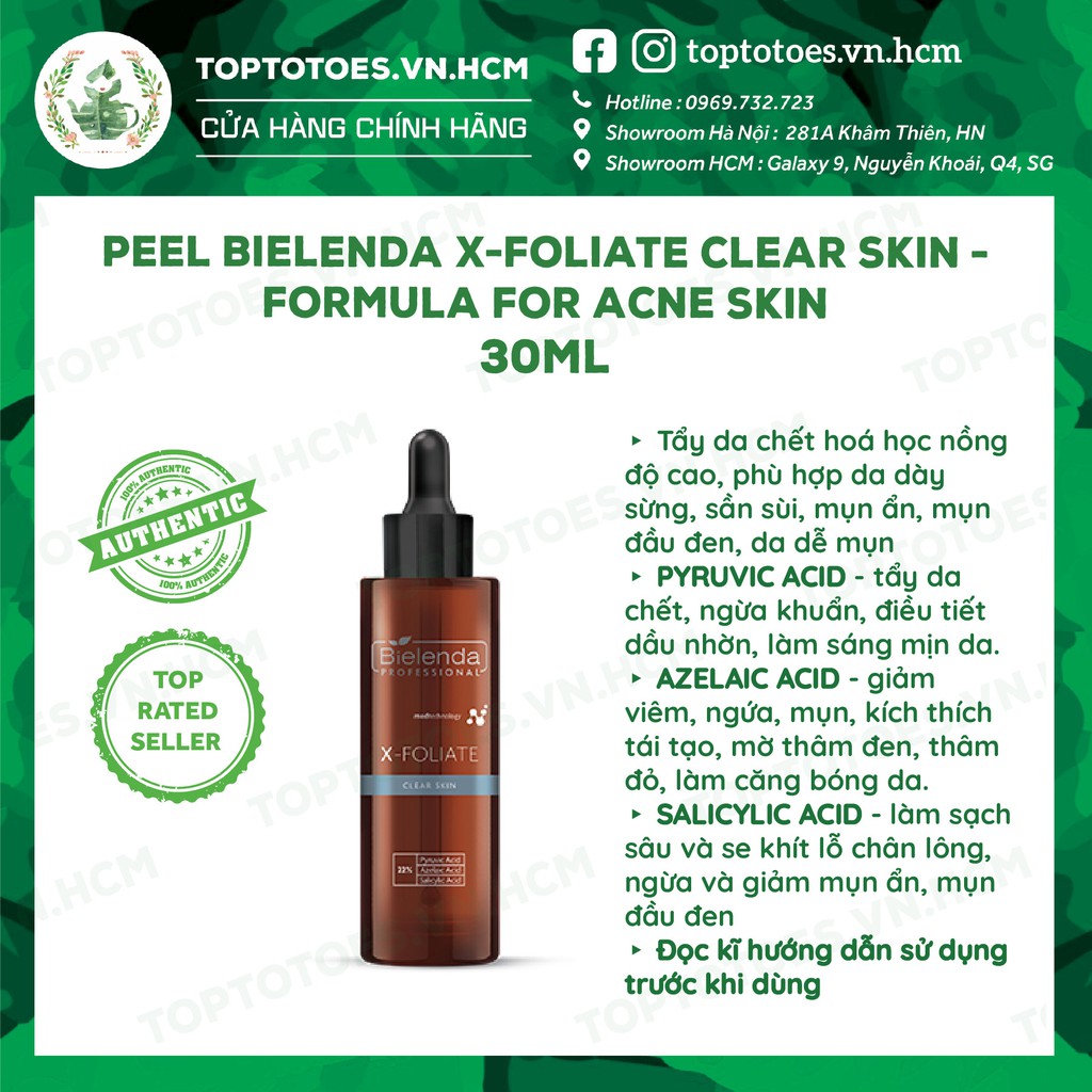 Tẩy da chết hoá học giảm mụn, thâm Peel Bielenda Professional X-FOLIATE Clear Skin 30ml