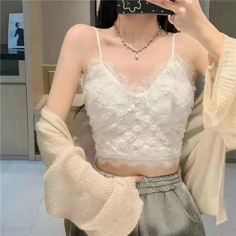 Áo Bra 2 Dây Croptop Viền Ren Hoa Thoáng Mát, Mềm Mịn Gợi Cảm