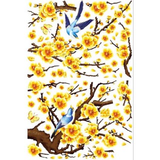 Decal đào mai 3D dán tường,dán kính khổ lớn