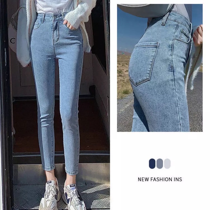 Quần Jeans Lưng Cao Co Dãn Hot Hit 2Màu Xanh Nhạt/Xám Đen Siêu Đẹp | BigBuy360 - bigbuy360.vn