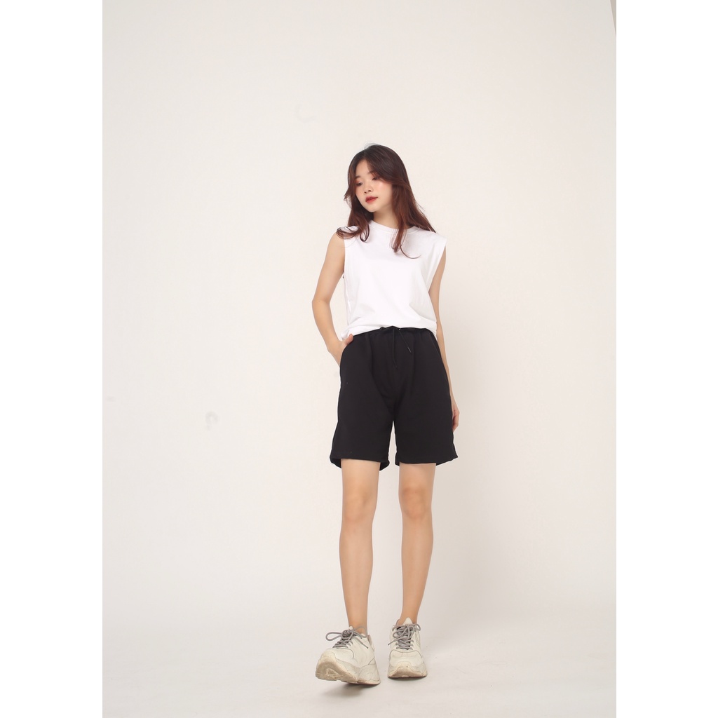 Quần short Basic đen THUN DA CÁ unisex nam nữ co giãn