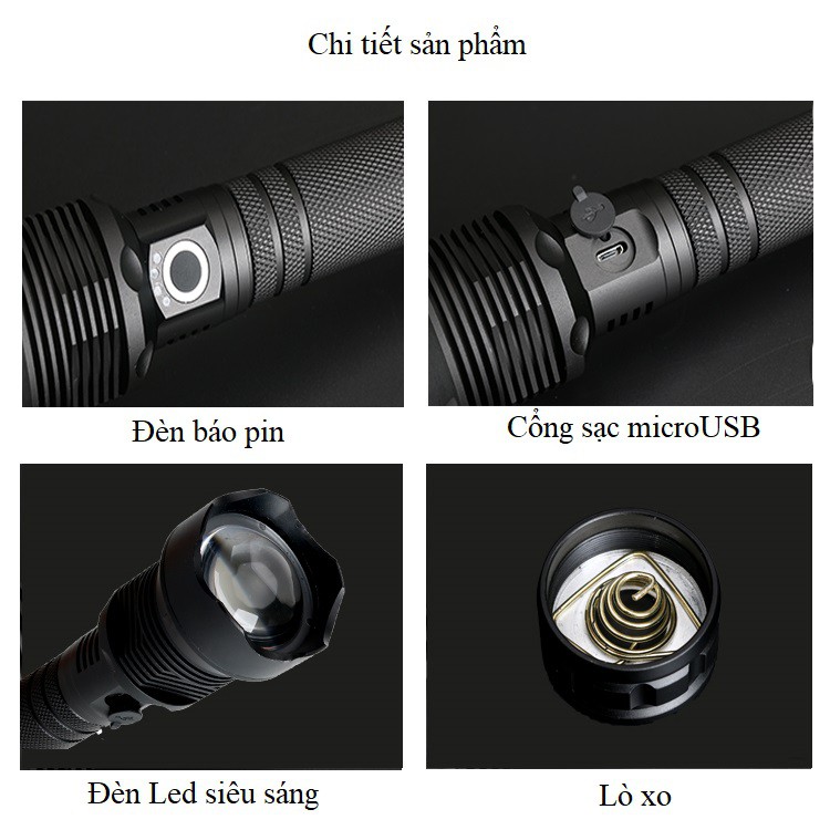Đèn Pin Siêu Sáng Xhp70 Hợp Kim Công Suất Lớn 30w pin sạc, Chống Nước, Chiếu Xa Hàng Trăm Mét
