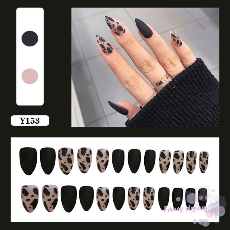 [Hàng mới về] Set 24 móng tay giả họa tiết da báo màu đen kèm keo dán