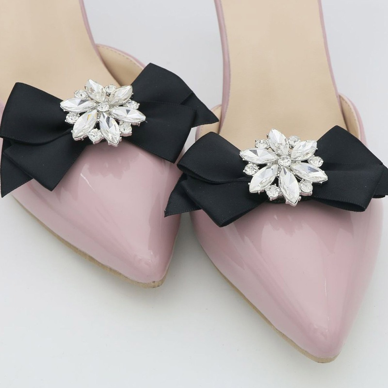 Set 2 Dây Cột Giày Cao Gót Đế Bằng Đính Hoa Cho Nữ Giá Đỡ