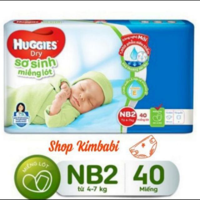 Miếng lót sơ sinh Huggies NB2 (40 miếng và 60 miếng/gói)