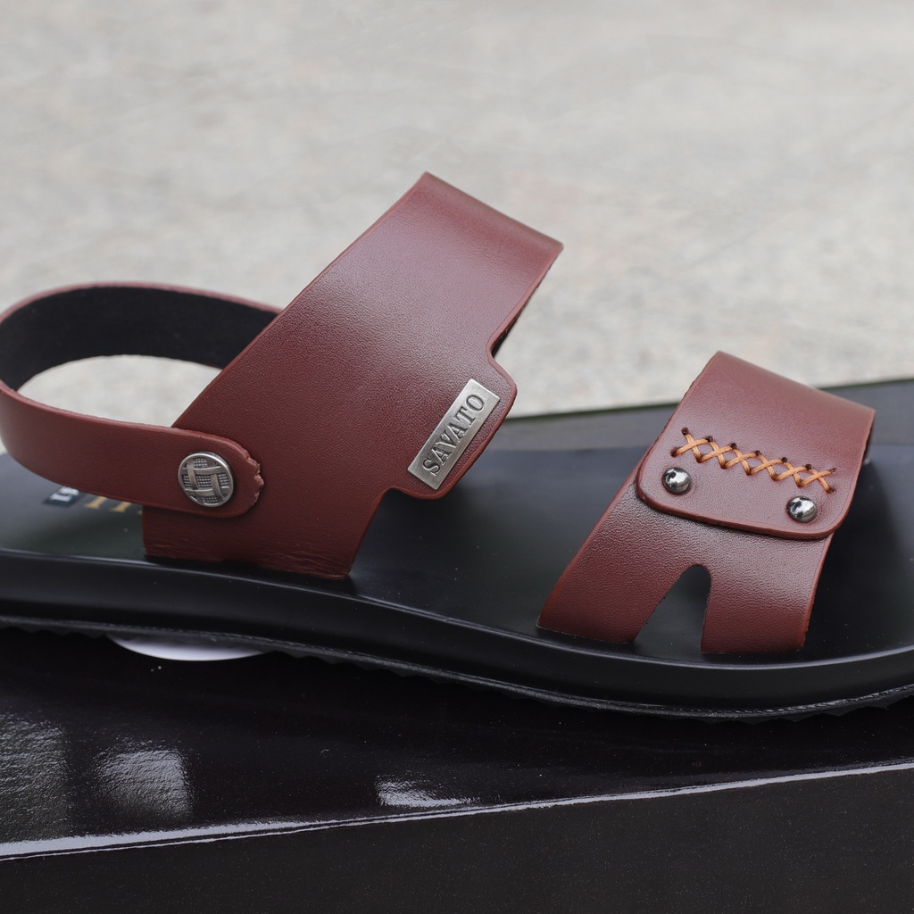 Sandal nam da bò màu nâu, đế cao su - HT.NeO