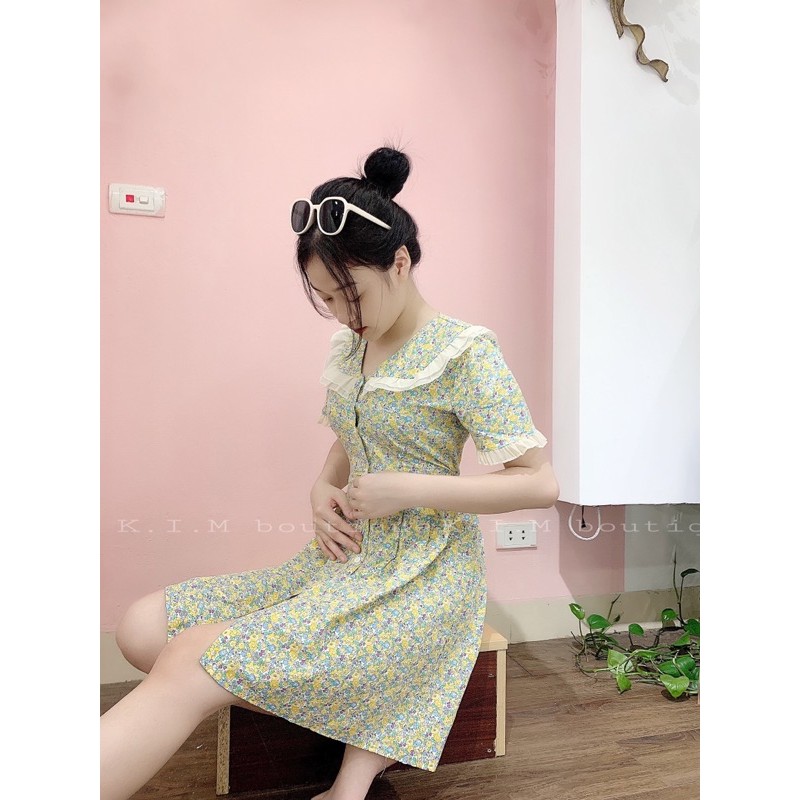 Váy hoa nhí vintage cổ bèo,tay bèo (ảnh shop chụp 100%)