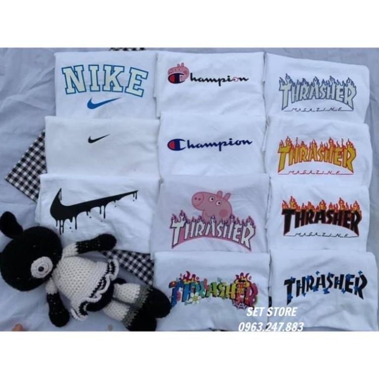 [MÃ SETSTORE GIẢM 35% ĐƠN 125000]Áo Thun ,Áo phông hè form rộng tay lỡ màu trắng in  logo ,chất cotton nam nữ