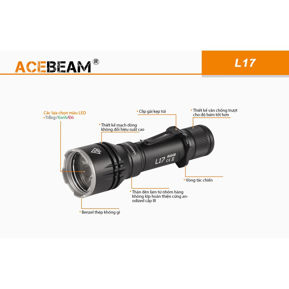 Đèn pin chiếu xa ACEBEAM L17 led OSRAM sáng 1400 lumen xa 802 m sử dụng pin 18650 3500mAh USB  Đèn & Đèn pin