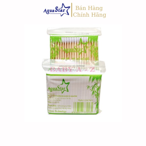 Tăm Bông Ngoái Tai Aquarstar Bịch Trúc 100c Tăm Bông Trang Điểm Người Lớn Cao Cấp 2 Đầu Tròn Và Xoắn