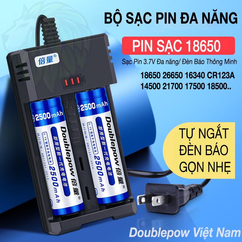 Bộ Sạc Pin Đa Năng 3.7V Doublepow DP-K65 Dùng Cho Pin Sạc 18650 26650 16340 14500 21700 Tự Ngắt, Có Đèn Báo