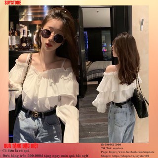 [Mã SUYSHD180 giảm 5% đơn 180K] Áo rớt vai tay dài màu trắng suystore [Ảnh thật][Hottrend]