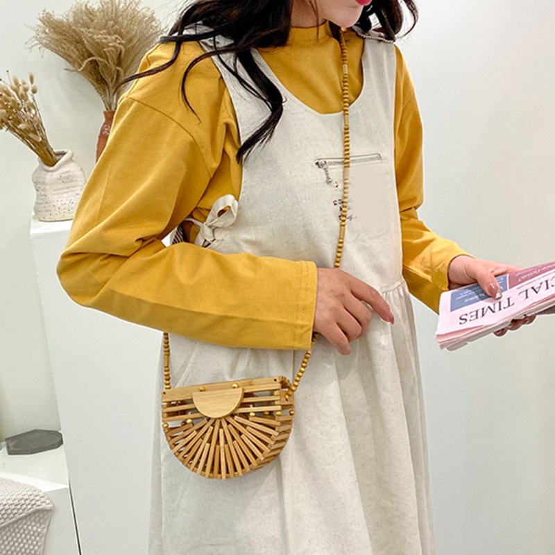 Túi Đeo Chéo Bằng Tre Đan Phong Cách Bohemia Dành Cho Nữ