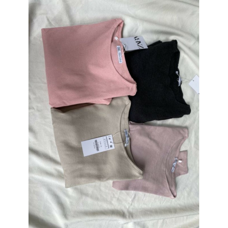 Áo thun nữ croptop tay dài cổ tròn ZR-hàng xuất