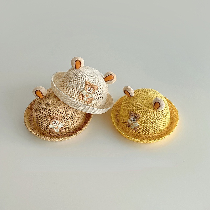 Mũ Cói Vành Rộng Hình Gấu Chống Nắng Thời Trang Đi Biển Mùa Hè Cho Bé