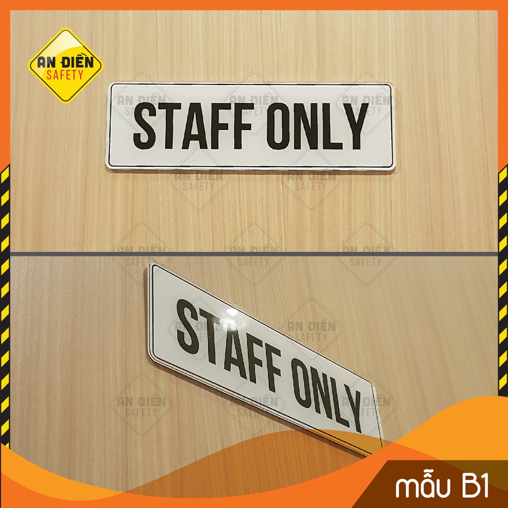 Bảng tên phòng nhân viên - STAFF ONLY bằng mica cao cấp, kèm miếng keo dán tường 3M, kích thước 19x6cm
