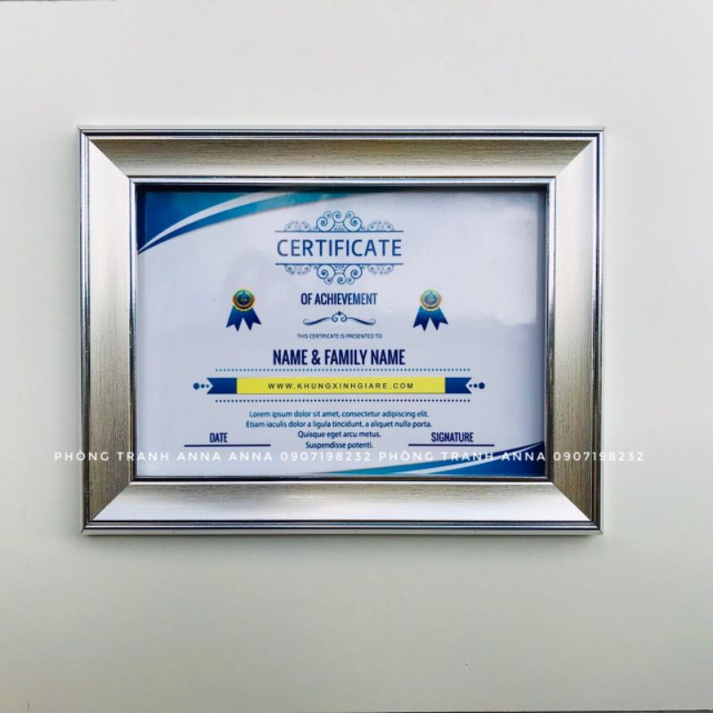 Khung Bằng Khen A4 màu Bạc thời thượng,mặt phim nhựa