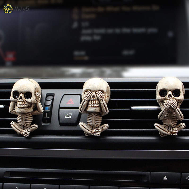 MJy5 Evil Skull Trio Statue a Set of 3 With Air Freshener Car Air Outlet Ornament