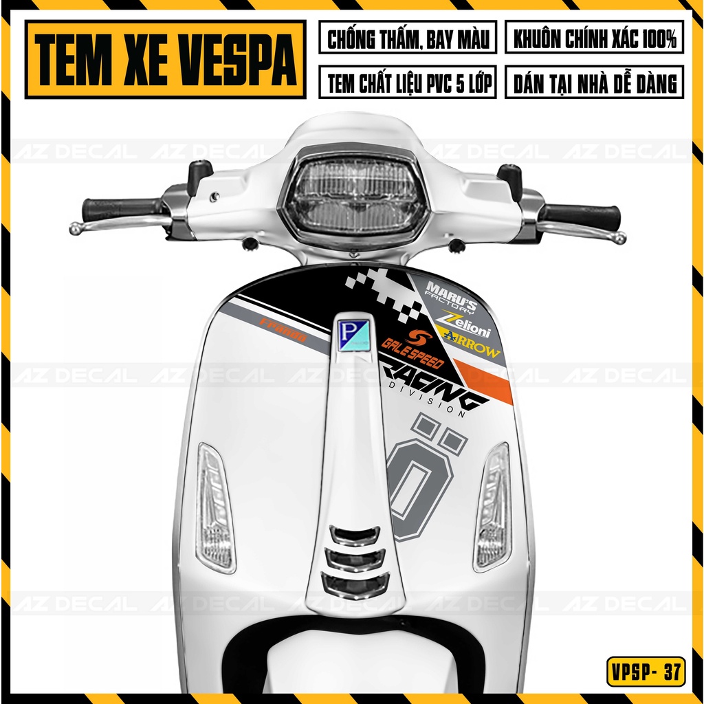 Decal Rời Xe Vespa Sprint / Primavera Phong Cách Cá Mập Maru's Factory | VPSP37 | Tem Chế Chống Nước, Dễ Dán