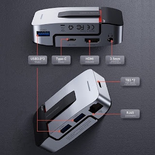 Hub chuyển đổi đa năng Baseus Macbook 9 in 1 (Rj45*1 HDMi*1 USB3.0*3 Jack 3.5 *1 USB C Data *1 Thunderbolt 3 * 2)