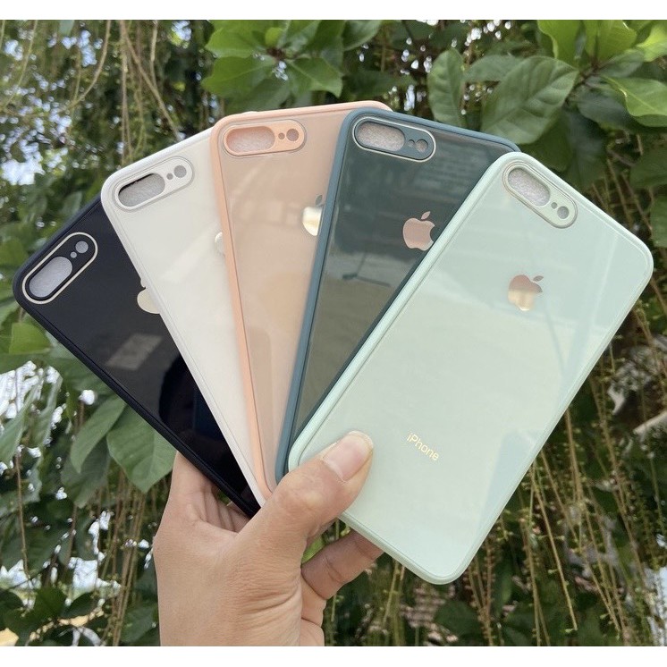 Ốp IPhone - Ốp kính Viền vuông chống bẩn, Lưng kính cường lực viền dẻo cùng màu với lưng máy