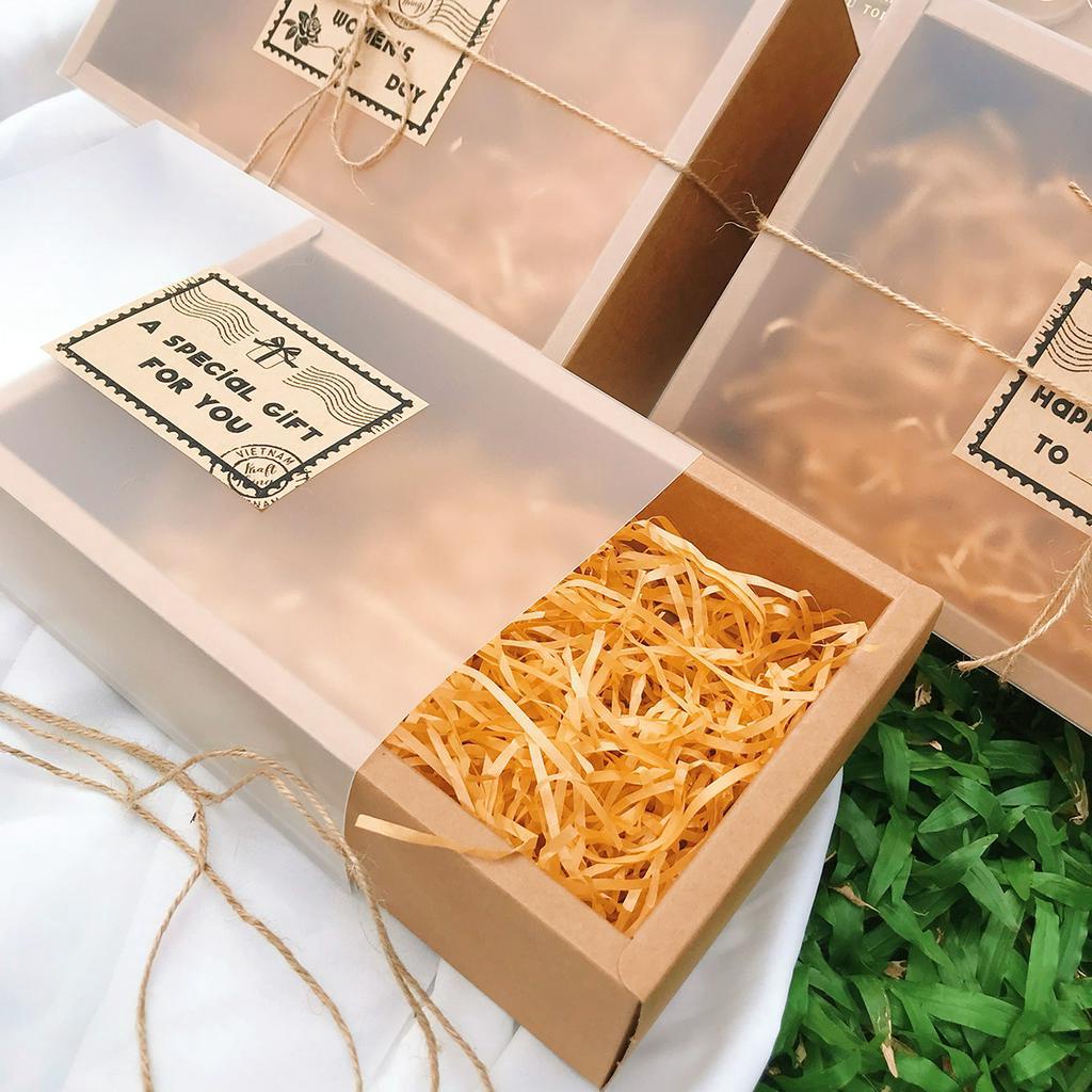 COMBO Hộp quà + túi trong quai cói vintage 25x15x6cm CB4 Kraft Things
