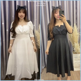 50=>90kg bigsize đầm dự tiệc cổ vuông tiểu thư