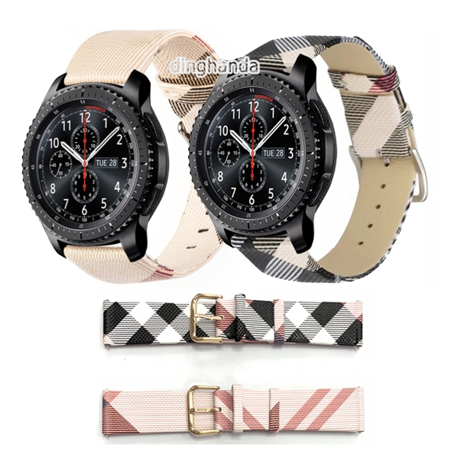 Tartan Plaid Style Leather Strap Band for Samsung Gear S3 Classic Frontier