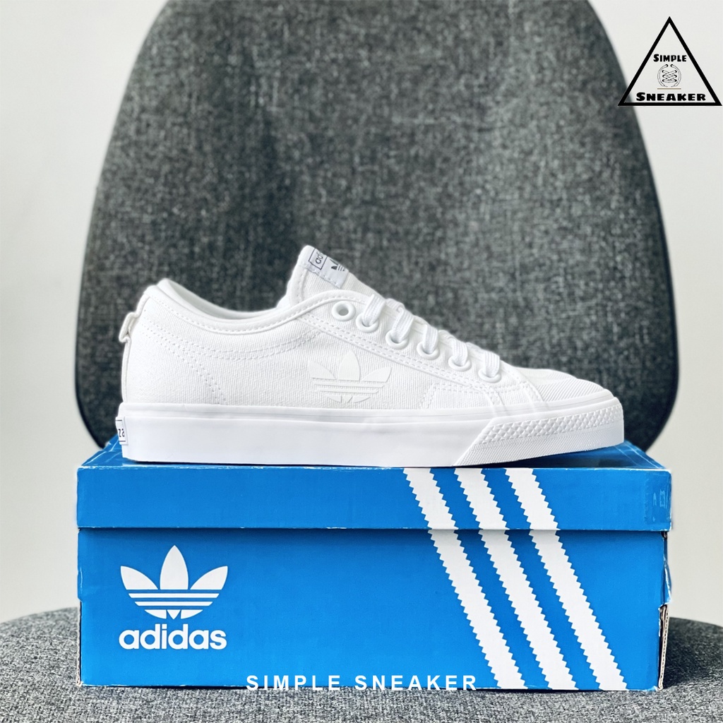 Giày Adidas Nizza Chính Hãng FREESHIP Adidas Nữ Nizza Ba Lá All White - Giày Vải Thể Thao Nam Nữ - Simple Sneaker